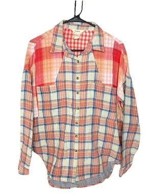 Sundance Women Cotton Red Blue Plaid Button Down Shirt Long Sleeve Oversized S